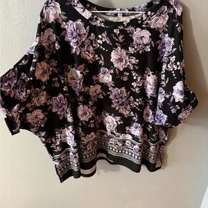 White Birch Black and Purple Floral Blouse Size XL